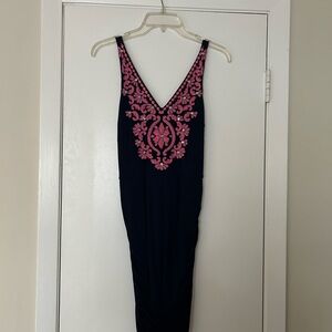 INC International Concepts Navy Dress with Pink Embroidery